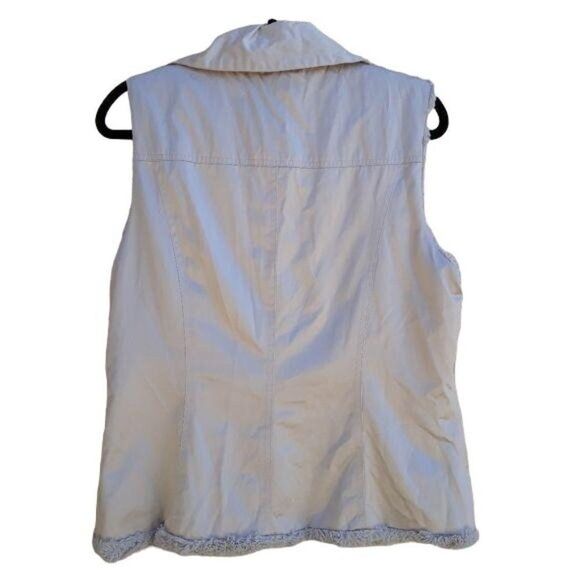 CAbi Vest 251 Reversible Alpine Faux Fur Snow Bunny Satin Sheen Zip Up Tan L - Picture 11 of 11